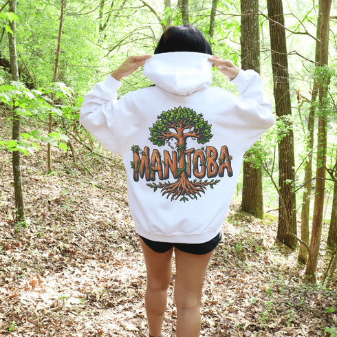 Celebrate the natural beauty of Manitoba with this unique hoodie featuring "Manitoba" written in a stunning tree-inspired font.