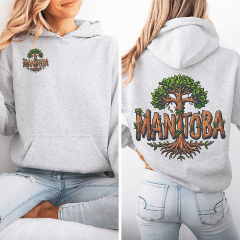 Celebrate the natural beauty of Manitoba with this unique hoodie featuring "Manitoba" written in a stunning tree-inspired font.