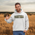 Stay cozy and stylish with this Manitoba-themed hoodie featuring the letters filled with wheat. Perfect for anyone looking for a cozy hoodie to wear during winter.
