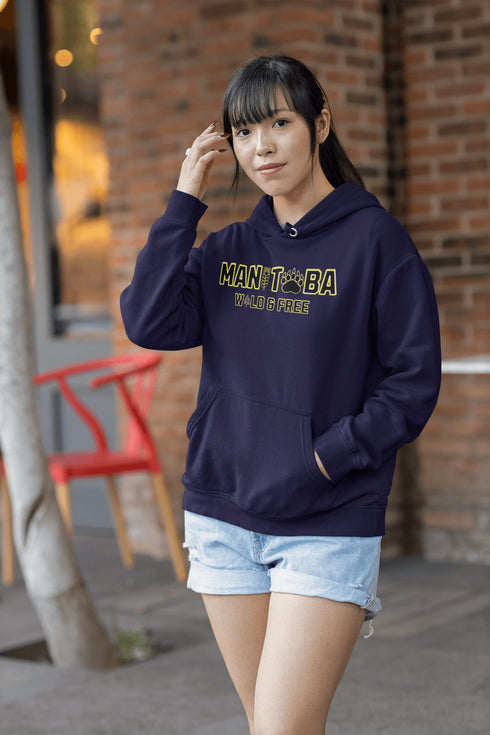 Get ready to embrace your inner wild with this Manitoba hoodie, featuring a bear paw for the ‘O’ and wheat for the ‘I’—because nothing says ‘wild and free’ like a province where bears and wheat fields both thrive.