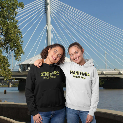 Get ready to embrace your inner wild with this Manitoba hoodie, featuring a bear paw for the ‘O’ and wheat for the ‘I’—because nothing says ‘wild and free’ like a province where bears and wheat fields both thrive.