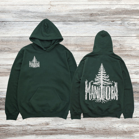 Celebrate the wild spirit of Manitoba with this eye-catching hoodie featuring "Manitoba" written in a unique tree branch font.
