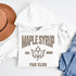 Maple Syrup Fan Club hoodie with maple leaf graphic