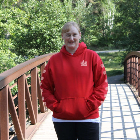 Northern Heritage Bear Hoodie featuring Indigenous-inspired bear artwork and bear paw sleeve graphics. Cozy Canada pullover sweatshirt built for warmth, heritage, and style.
