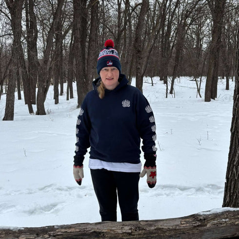 Northern Heritage Bear Hoodie featuring Indigenous-inspired bear artwork and bear paw sleeve graphics. Cozy Canada pullover sweatshirt built for warmth, heritage, and style.