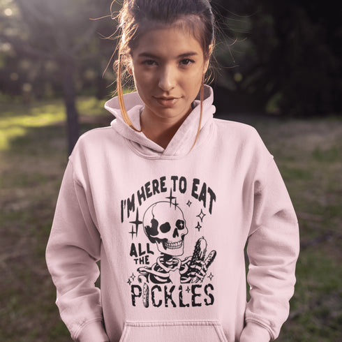 Whether you're out haunting or hoarding pickles, this hoodie’s got you covered—literally. Soft, cozy, and designed for the pickle-loving rebel inside you.