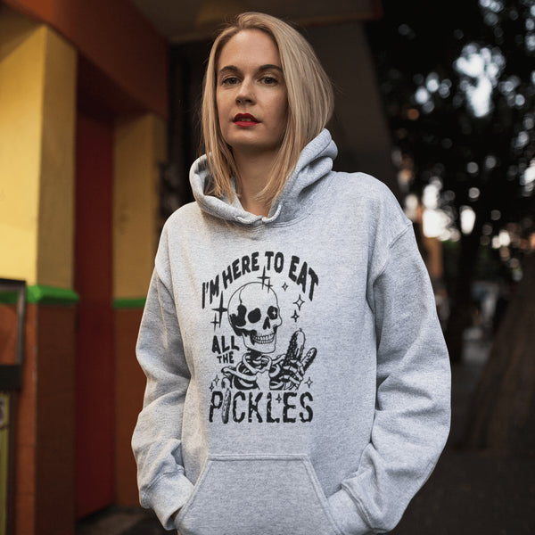 Whether you're out haunting or hoarding pickles, this hoodie’s got you covered—literally. Soft, cozy, and designed for the pickle-loving rebel inside you.