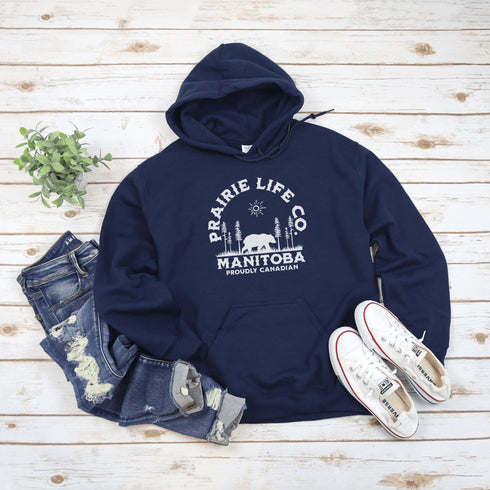 Featuring a bold graphic of a majestic bear surrounded by trees, this hoodie is perfect for those who love exploring nature or simply want to carry a bit of wilderness with them wherever they go.