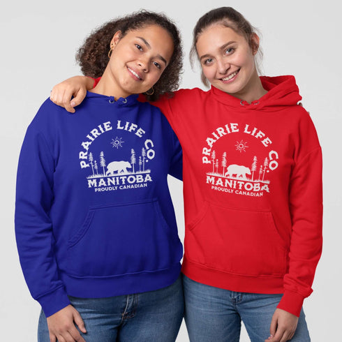 Featuring a bold graphic of a majestic bear surrounded by trees, this hoodie is perfect for those who love exploring nature or simply want to carry a bit of wilderness with them wherever they go.