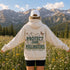 Unisex Gildan 18500 hoodie featuring a matching left chest graphic and a large vintage-inspired back design celebrating pollinators, wildflowers, bees, butterflies, and hummingbirds. Available in multiple colors for hiking, gardening, camping, nature lovers, and everyday outdoor wear.