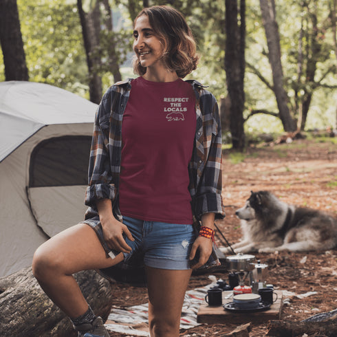 Introducing our latest camping t-shirt featuring a bear graphic and the empowering slogan "Respect The Locals". Crafted for outdoor enthusiasts and nature lovers, this shirt is a must-have for your next adventure in the wilderness.