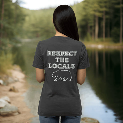 Introducing our latest camping t-shirt featuring a bear graphic and the empowering slogan "Respect The Locals". Crafted for outdoor enthusiasts and nature lovers, this shirt is a must-have for your next adventure in the wilderness.