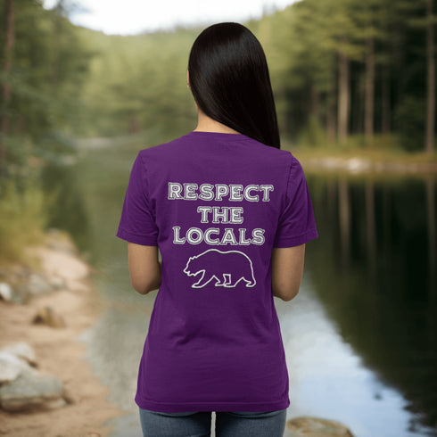 Introducing our latest camping t-shirt featuring a bear graphic and the empowering slogan "Respect The Locals". Crafted for outdoor enthusiasts and nature lovers, this shirt is a must-have for your next adventure in the wilderness.