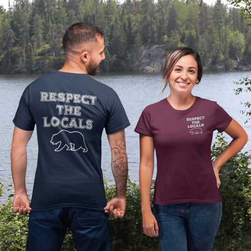 Introducing our latest camping t-shirt featuring a bear graphic and the empowering slogan "Respect The Locals". Crafted for outdoor enthusiasts and nature lovers, this shirt is a must-have for your next adventure in the wilderness.