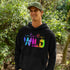 Step into the wild with our unique camping hoodie, featuring a captivating camping scene intricately etched inside the words "Into The Wild".