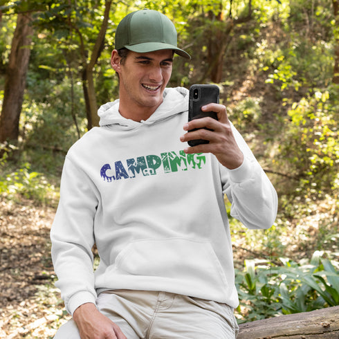 Crafted with comfort and style in mind, this hoodie features a unique camping scene etched into the word "CAMPING" on the front, adding a touch of nature to your wardrobe.