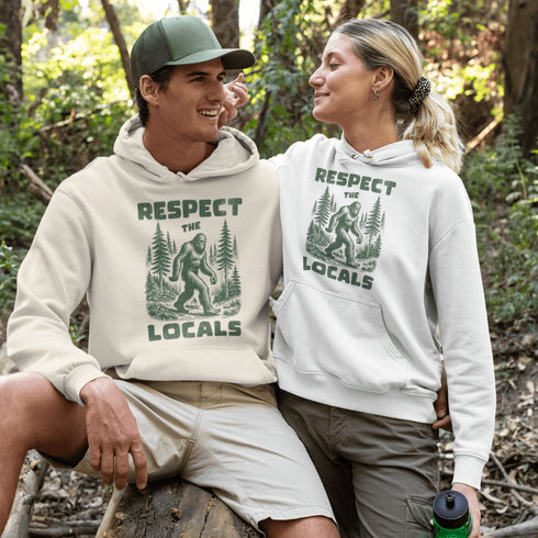Our Respect the Locals Hoodie features the elusive forest king himself, casually minding his business among the trees with the message: “Respect the Locals.”
