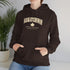 Saskatchewan Land of Living Skies unisex hoodie with vintage collegiate lettering and maple leaf graphic by Prairie Life Co.