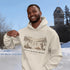 Small Town Big Hockey Dreams Hoodie – nostalgic pond hockey sweatshirt with campfire winter scene. Cozy unisex fit. Multiple colors available.