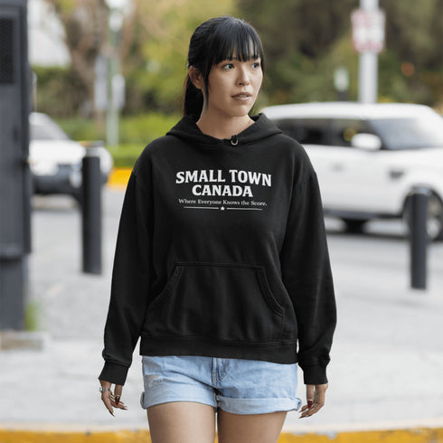 Cozy Small Town Canada hockey hoodie inspired by outdoor rink life. Warm fleece sweatshirt perfect for winter skating and small-town pride.
