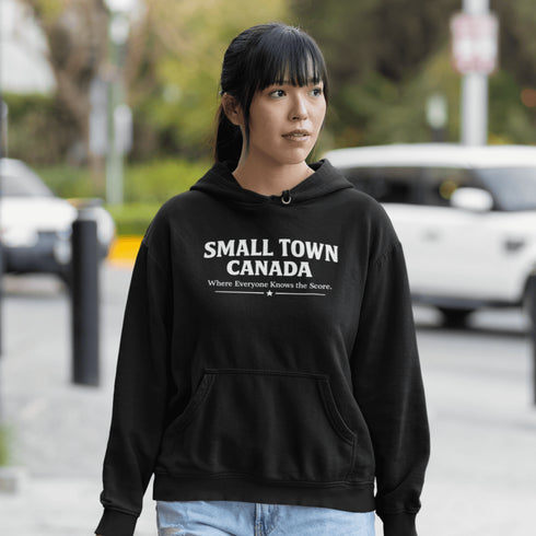 Cozy Small Town Canada hockey hoodie inspired by outdoor rink life. Warm fleece sweatshirt perfect for winter skating and small-town pride.