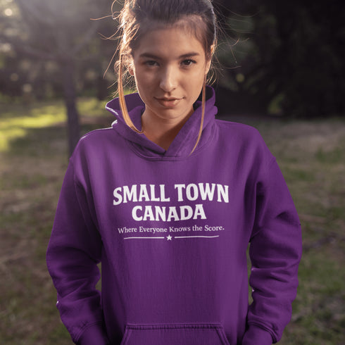 Cozy Small Town Canada hockey hoodie inspired by outdoor rink life. Warm fleece sweatshirt perfect for winter skating and small-town pride.