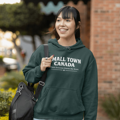 Cozy Small Town Canada hockey hoodie inspired by outdoor rink life. Warm fleece sweatshirt perfect for winter skating and small-town pride.