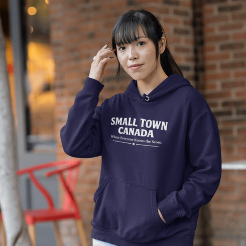 Cozy Small Town Canada hockey hoodie inspired by outdoor rink life. Warm fleece sweatshirt perfect for winter skating and small-town pride.