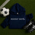 Navy “Soccer Nerd” hoodie with white text