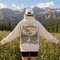 Vintage-inspired hoodie featuring a matching left chest graphic and large outdoor-themed back design on a unisex heavy blend hoodie shown in lifestyle and flat lay mockups.