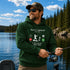 Unisex Gildan 18500 hoodie featuring a humorous fishing-themed graphic design, available in multiple colors for outdoor, lake life, camping, and everyday wear.