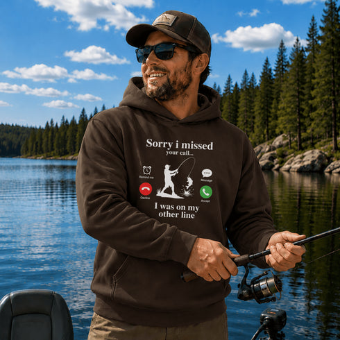 Unisex Gildan 18500 hoodie featuring a humorous fishing-themed graphic design, available in multiple colors for outdoor, lake life, camping, and everyday wear.