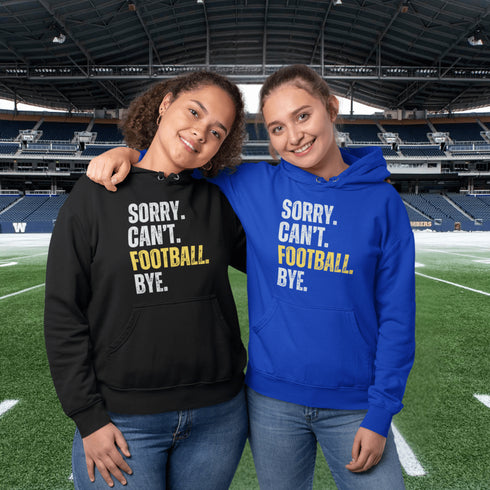 Introducing the "Sorry, Can’t, Football, Bye" Hoodie – because who has time for plans when there's a game on? Whether it’s a family dinner, your friend's birthday, or any non-football-related activity, this hoodie is your polite way of saying, "Not today, people."