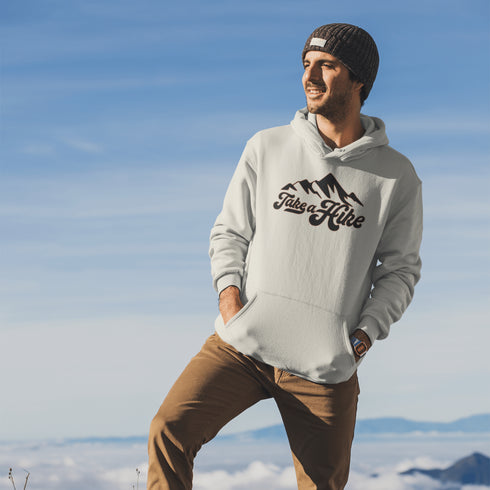 Introducing our rugged and stylish hiking hoodie, perfect for outdoor enthusiasts and nature lovers alike. Featuring a striking mountain graphic and the motivational slogan "Take A Hike", this sweater is designed to inspire your next camping adventure.