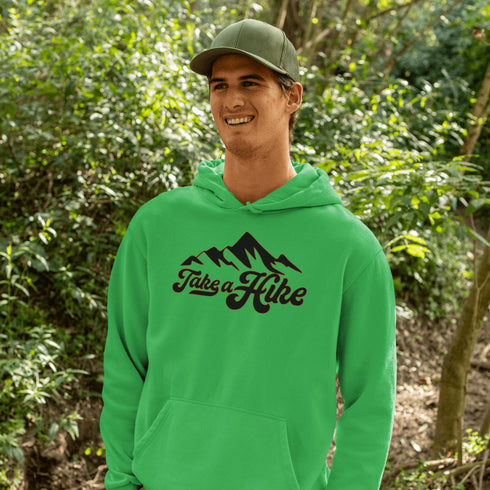 Introducing our rugged and stylish hiking hoodie, perfect for outdoor enthusiasts and nature lovers alike. Featuring a striking mountain graphic and the motivational slogan "Take A Hike", this sweater is designed to inspire your next camping adventure.