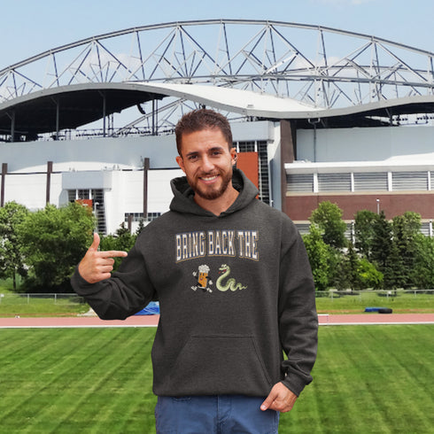 Introducing the "Bring Back The Beer Snake" Hoodie – the ultimate conversation starter (and possibly friendship saver) for every die-hard Winnipeg Bomber fan! This cozy, stylish hoodie features a hilarious graphic of a beer running away from a mischievous snake, perfectly capturing the epic saga of the legendary beer snake.