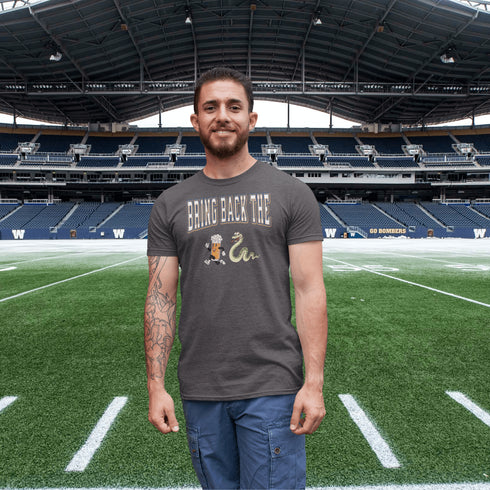 Introducing the "Bring Back The Beer Snake" T-shirt – the ultimate conversation starter (and possibly friendship saver) for every die-hard Winnipeg Bomber fan! This soft, stylish tee features a hilarious graphic of a beer running away from a mischievous snake, perfectly capturing the epic saga of the legendary beer snake.
