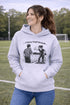 Funny soccer hoodie with “Classy Until Kickoff” text and illustration of woman yelling at referee on soccer field