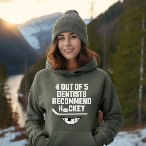 C & Win Sports 4 Out Of 5 Dentists Recommend Hockey Hoodie Military Green / S - C & Win Sports