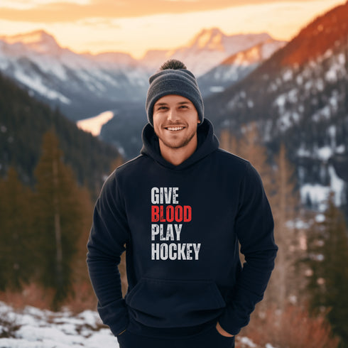 C & Win Sports Give Blood Play Hockey Hoodie Navy / S - C & Win Sports