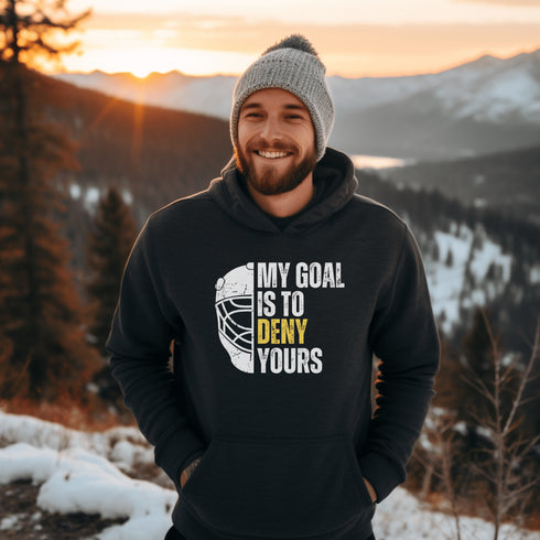 C & Win Sports My Goal Is To Deny Yours Hoodie Dark Heather / S - C & Win Sports