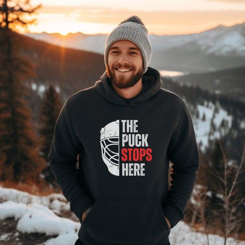 C & Win Sports The Puck Stops Here Hoodie Dark Heather / S - C & Win Sports