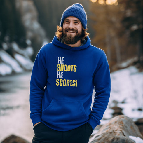 C & Win Sports He Shoots He Scores Hoodie Royal / S - C & Win Sports