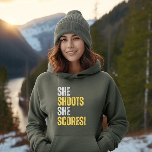 C & Win Sports She Shoots She Scores Hoodie Military Green / S - C & Win Sports