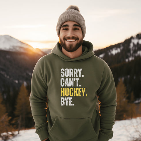 C & Win Sports Sorry, Can't, Hockey, Bye Hoodie Military Green / S - C & Win Sports