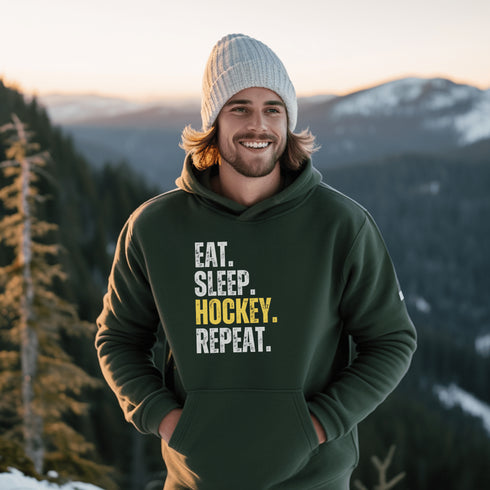 C & Win Sports Eat. Sleep. Hockey. Repeat. Hoodie Forest Green / S - C & Win Sports
