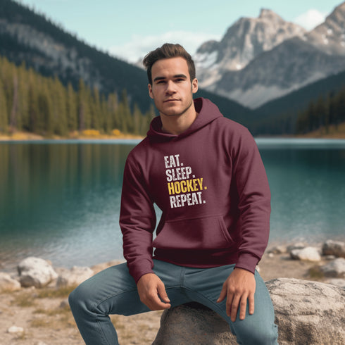 C & Win Sports Eat. Sleep. Hockey. Repeat. Hoodie Maroon / S - C & Win Sports