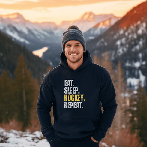 C & Win Sports Eat. Sleep. Hockey. Repeat. Hoodie Navy / S - C & Win Sports