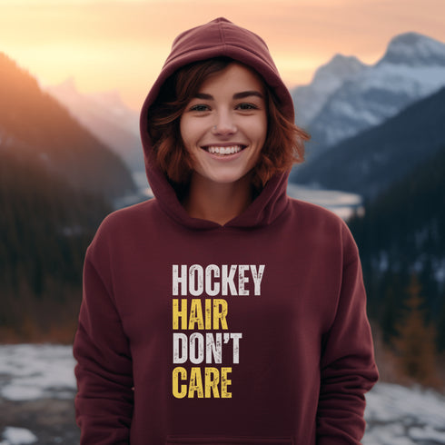 C & Win Sports Hockey Hair Don't Care Hoodie Maroon / S - C & Win Sports
