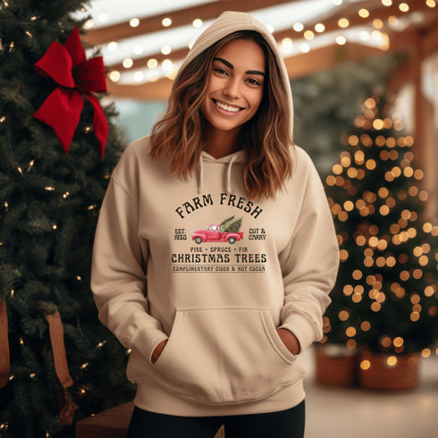 C & Win Sports Farm Fresh Christmas Trees Hoodie Sand / S - C & Win Sports